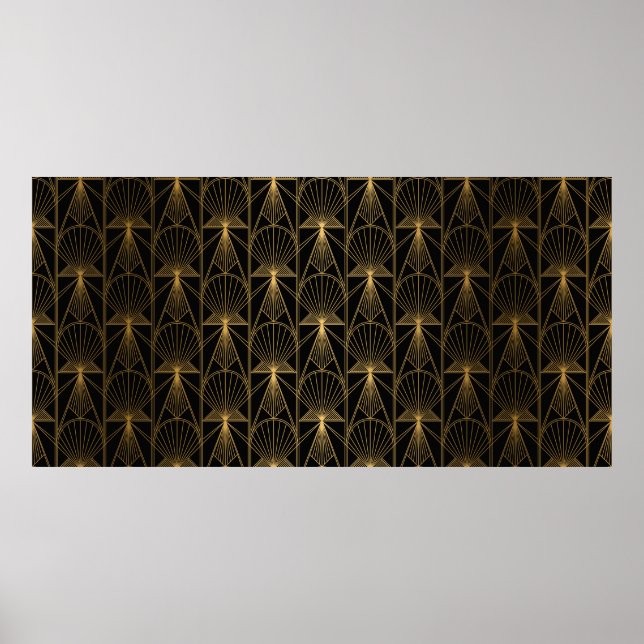 Poster Motif Art déco. Simples grappes noir et or (Devant)
