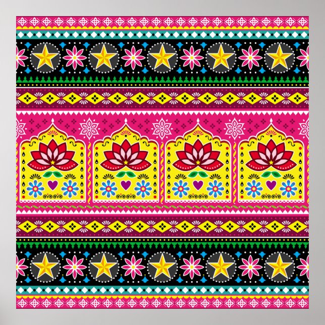 Poster Motif artisanal artisanal artisanal floral, (Devant)