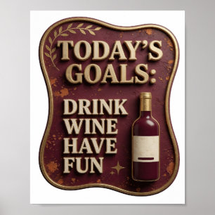Poster Motif Artistique Boire du Vin S'amuser Or Élégant