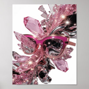 Poster Motif artistique d'art abstrait argent vibrant