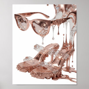 Poster Motif artistique ROSE GOLD GLAMOUR argenté élégant