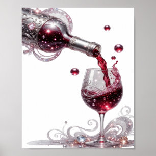 Poster Motif artistique VIN ROUGE argenté frais