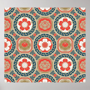Poster Motif asiatique : Design géométrique élégant