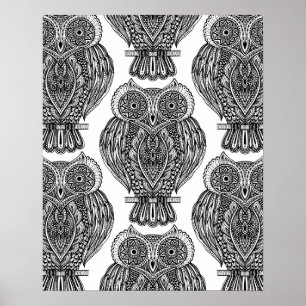 Poster Motif avec le griffonnage 2 de hiboux