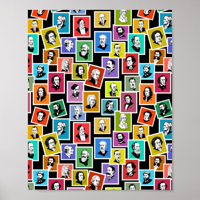 Poster Motif avec portraits des plus grands compositeurs (Devant)