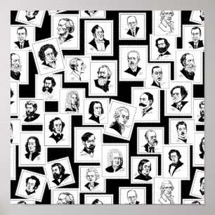 Poster Motif avec portraits des plus grands compositeurs