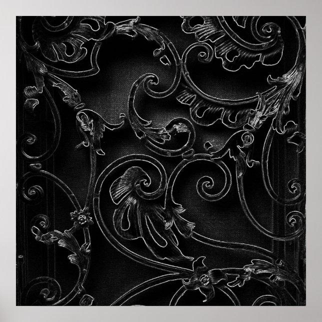 Poster Motif baroque gothique noir (Devant)