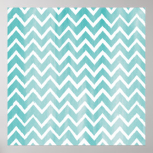 Poster Motif bleu-clair de Chevron d'aquarelle