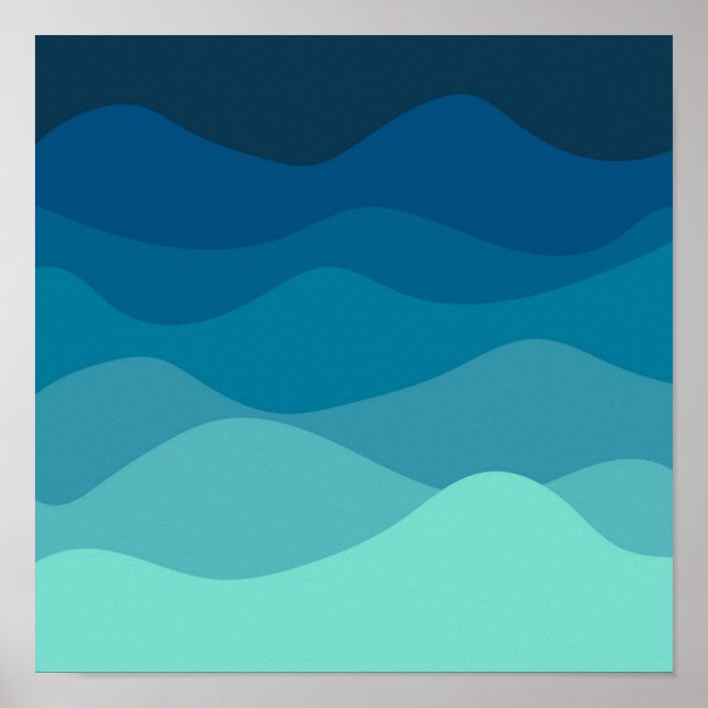 Poster Motif bleu ondulé esthétique (Devant)