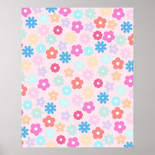 Poster Motif Boho Rose Daisy Flowers (Devant)