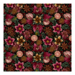 Poster Motif botanique de Noël aux épices et fleurs