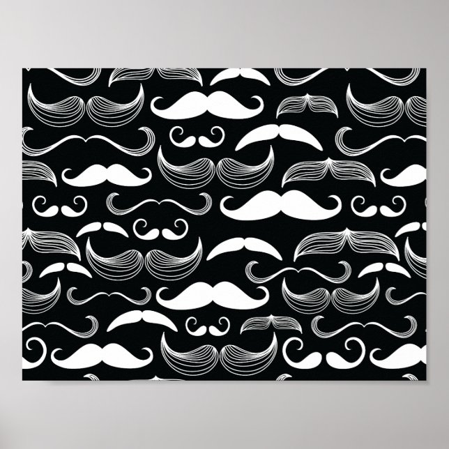 Poster Motif branché Hipster noir et blanc Mustache (Devant)
