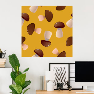 Poster Motif Brown de champignons sur moutarde jaune