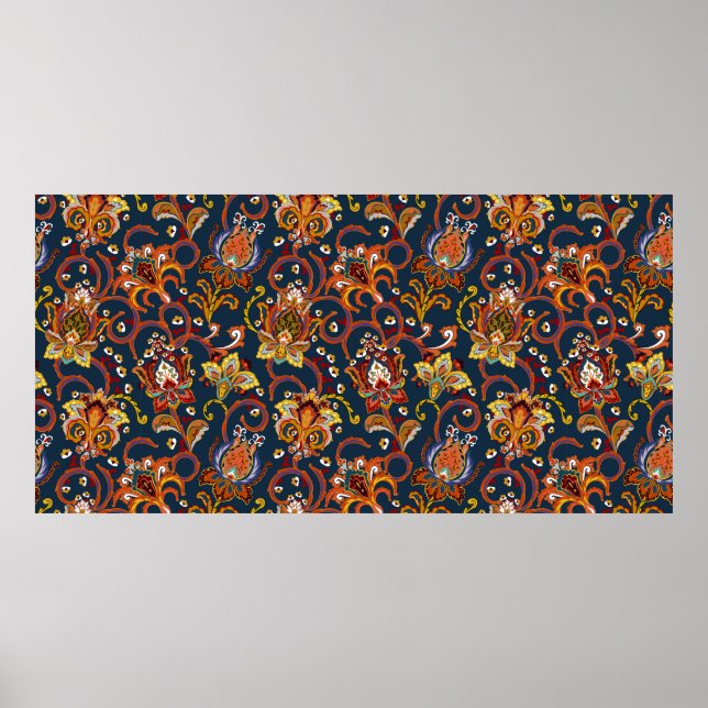 Poster Motif (carrelage) de fleurs dessinées à la main. C (Devant)