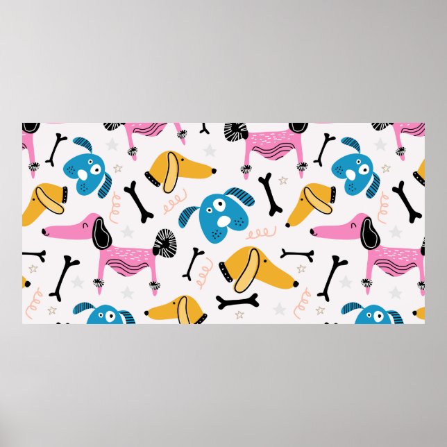 Poster Motif chien mignon avec dessin du visage animal bé (Devant)