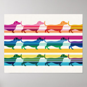 Poster Motif Coloré de Teckel à Rayures Rétro
