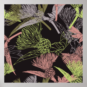 Poster Motif coloré des fleurs de Cornflowers, fleur, ver