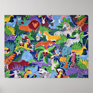 Poster motif coloré pour animaux Safari