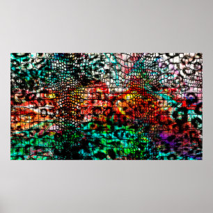 Poster Motif crocodile et léopard avec abstraits colorés