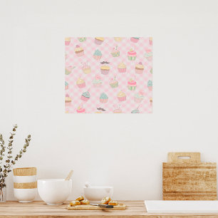 Poster Motif Cupcake Gingham Rose
