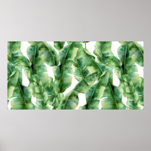 Poster Motif d'aquarelle avec feuilles de bananier. Main 