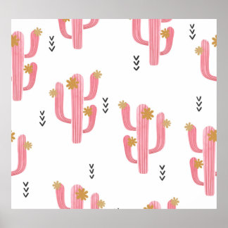 Poster Motif d'aquarelle de cactus rose vintage