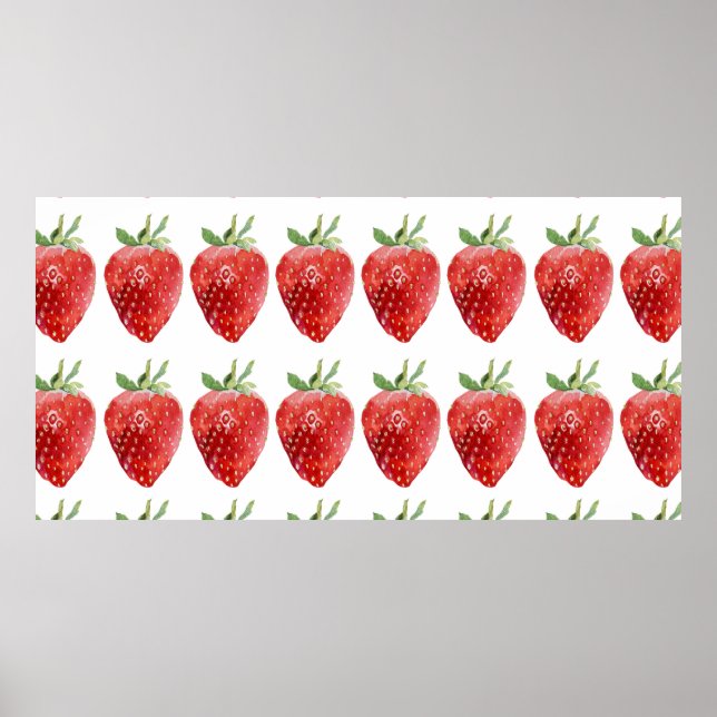 Poster Motif d'aquarelle transparente avec fraises (Devant)