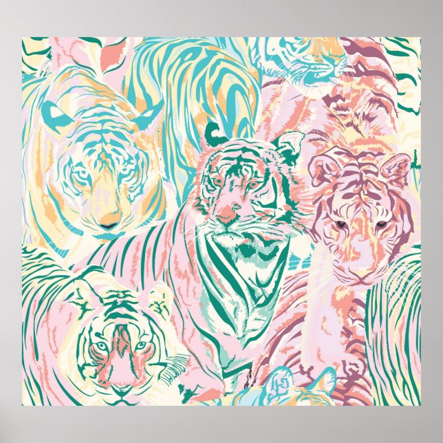 Poster Motif d'art de Tiger couleur Pastel (Devant)