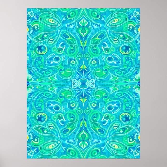 Poster Motif de Bohème Arabesque Aquamarine (Devant)