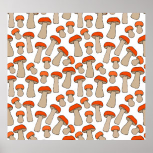 Poster Motif de champignons d'Aspen rouge orange