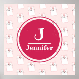 Poster Motif de chat de chaton dormant Monogramme