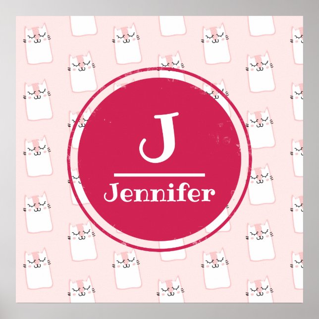 Poster Motif de chat de chaton dormant Monogramme (Devant)