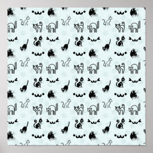 Poster Motif de chat fantaisiste mignon noir blanc bleu p