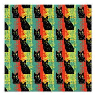 Poster Motif de chat noir rétro