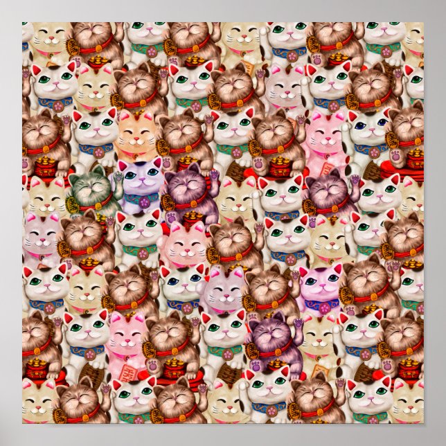 Poster Motif de chats Maneki-neko (Devant)