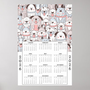 Poster Motif de chien de dessin animé ludique avec calend