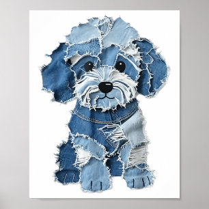Poster Motif de chien Denim Patchwork Art