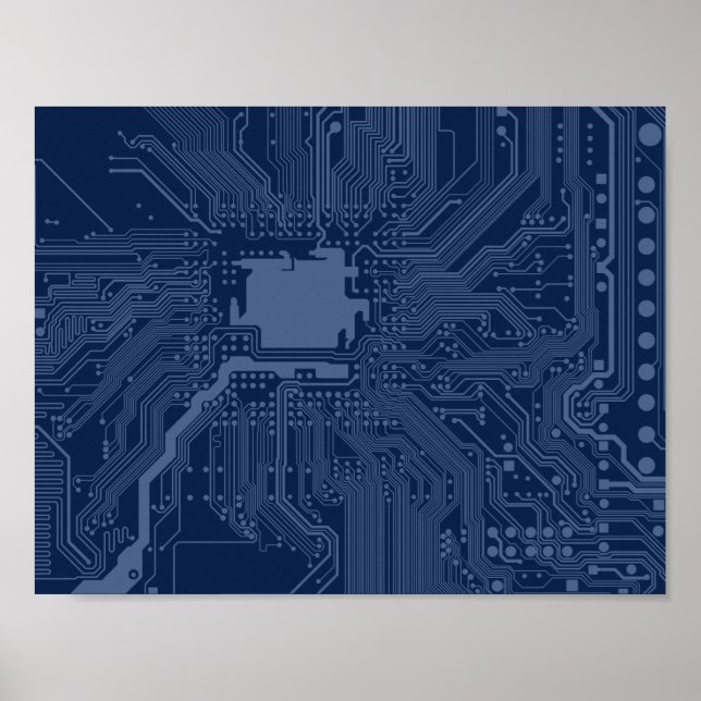 Poster Motif de circuit Geek bleu (Devant)