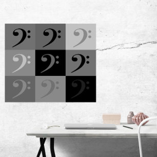 Poster Motif de Clé de Fa Noir Gris
