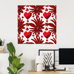 Poster Motif de cœur floral rouge esthétique fleur romant
