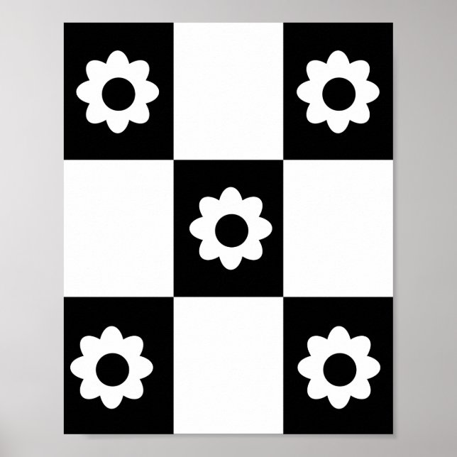 Poster Motif de contrôle des fleurs Noir Blanc Mod Carrés (Devant)