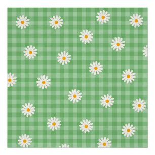 Poster Motif de de Fleur En vichy à carreaux verts