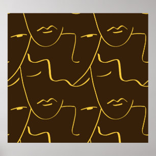 Poster Motif de faces de dessin d'une ligne