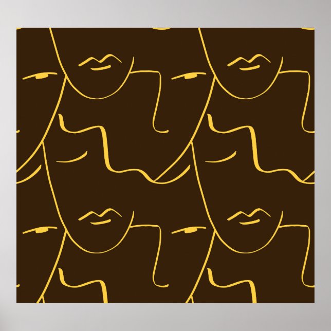 Poster Motif de faces de dessin d'une ligne (Devant)