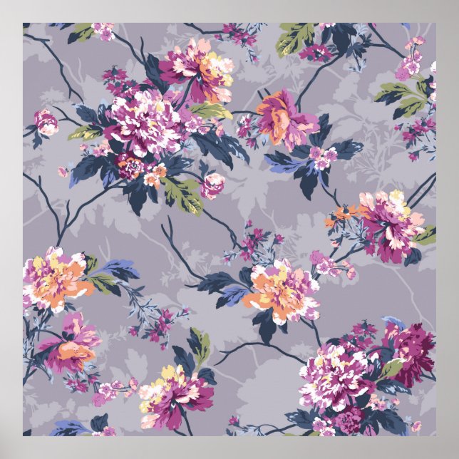 Poster motif de fleur dessin textile illustration art, ba (Devant)