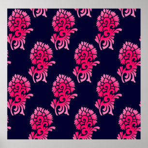 Poster motif de fleur mughal indien sans soudure arrière-