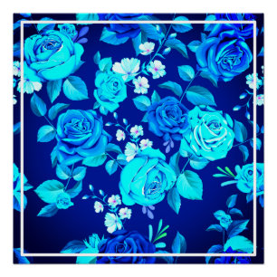 Poster Motif de fleurs de rose bleue classique-87600