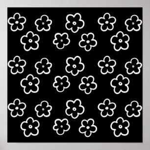 Poster Motif de fleurs noir et blanc