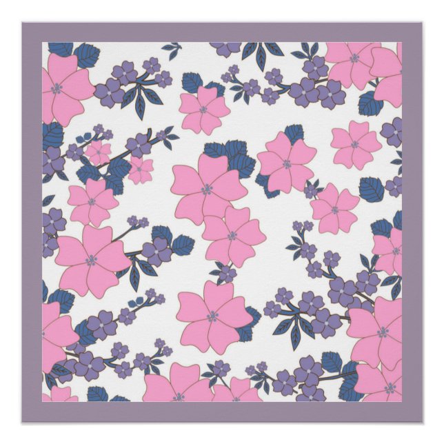 Poster Motif DE FLEURS ROSE ET PURPLE (Devant)
