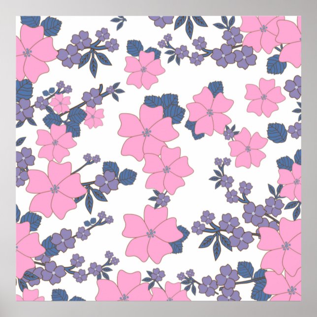Poster Motif DE FLEURS ROSE ET PURPLE (Devant)